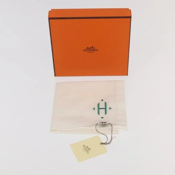 HERMES Handkerchief Cotton White Auth 101161
